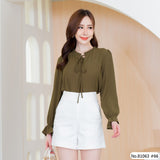 Vertier : No.81063 เสื้อแขนยาวสีพื้น | Solid Long Sleeve Blouse