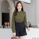 Vertier : No.81061 เสื้อแขนยาวสีพื้น | Solid Long Sleeve Blouse
