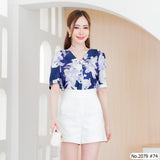 Maristar : No.2079 เสื้อแขนสั้นพิมพ์ลาย | Printed Short Sleeve Blouse