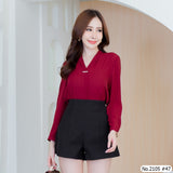 Miss Daisy : No.2105 เสื้อแขนยาวสีพื้น | Solid Long Sleeve Blouse