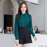 Vertier : No.81061 เสื้อแขนยาวสีพื้น | Solid Long Sleeve Blouse