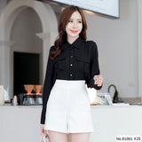 Vertier : No.81061 เสื้อแขนยาวสีพื้น | Solid Long Sleeve Blouse