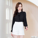 Vertier : No.81063 เสื้อแขนยาวสีพื้น | Solid Long Sleeve Blouse