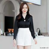 Vertier : No.81068 เสื้อแขนยาวสีพื้น | Solid Long Sleeve Blouse