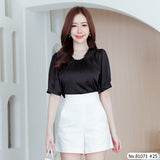 Vertier : No.81071 เสื้อแขนสั้นสีพื้น | Solid Short Sleeve Blouse