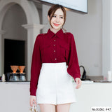 Vertier : No.81061 เสื้อแขนยาวสีพื้น | Solid Long Sleeve Blouse