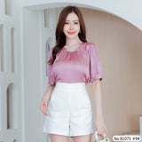 Vertier : No.81071 เสื้อแขนสั้นสีพื้น | Solid Short Sleeve Blouse