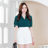 Vertier : No.81069 เสื้อแขนสั้นสีพื้น | Solid Short Sleeve Blouse