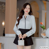 Vertier : No.81092 เสื้อแขนยาวสีพื้น | Solid Long Sleeve Blouse