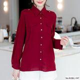 Vertier : No.81061 เสื้อแขนยาวสีพื้น | Solid Long Sleeve Blouse