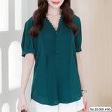 Vertier : No.81069 เสื้อแขนสั้นสีพื้น | Solid Short Sleeve Blouse