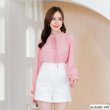 Vertier : No.81063 เสื้อแขนยาวสีพื้น | Solid Long Sleeve Blouse