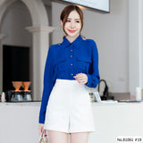 Vertier : No.81061 เสื้อแขนยาวสีพื้น | Solid Long Sleeve Blouse