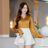 Vertier : No.81095 เสื้อแขนยาวสีพื้น | Solid Long Sleeve Blouse