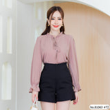 Vertier : No.81063 เสื้อแขนยาวสีพื้น | Solid Long Sleeve Blouse
