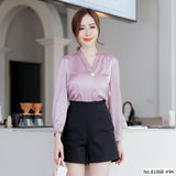 Vertier : No.81068 เสื้อแขนยาวสีพื้น | Solid Long Sleeve Blouse