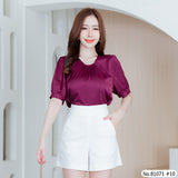 Vertier : No.81071 เสื้อแขนสั้นสีพื้น | Solid Short Sleeve Blouse