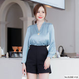 Vertier : No.81068 เสื้อแขนยาวสีพื้น | Solid Long Sleeve Blouse