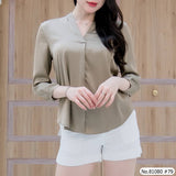 Vertier : No.81080 เสื้อแขนยาวสีพื้น | Solid Long Sleeve Blouse