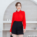 Vertier : No.81059 เสื้อแขนยาวสีพื้น | Solid Long Sleeve Blouse