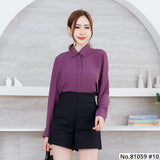 Vertier : No.81059 เสื้อแขนยาวสีพื้น | Solid Long Sleeve Blouse