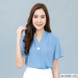Vertier : No.91003 เสื้อแขนสั้นสีพื้น | Solid Long Sleeve Blouse