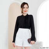 Miss Daisy : No.2050 เสื้อแขนยาวสีพื้น | Solid Long Sleeve Blouse