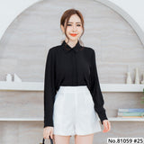 Vertier : No.81059 เสื้อแขนยาวสีพื้น | Solid Long Sleeve Blouse