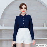 Maristar : No.2077 เสื้อแขนยาวสีพื้น | Solid Long Sleeve Blouse