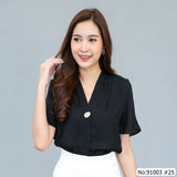 Vertier : No.91003 เสื้อแขนสั้นสีพื้น | Solid Long Sleeve Blouse