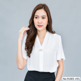 Vertier : No.91003 เสื้อแขนสั้นสีพื้น | Solid Long Sleeve Blouse
