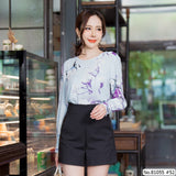 Vertier : No.81055 เสื้อแขนยาวพิมพ์ลาย | Printed Long Sleeve Blouse