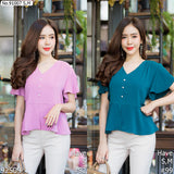 Vertier : No.91007 เสื้อแขนสั้นสีพื้น | Solid Short Sleeve Blouse