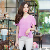 Vertier : No.91007 เสื้อแขนสั้นสีพื้น | Solid Short Sleeve Blouse