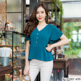 Vertier : No.91007 เสื้อแขนสั้นสีพื้น | Solid Short Sleeve Blouse