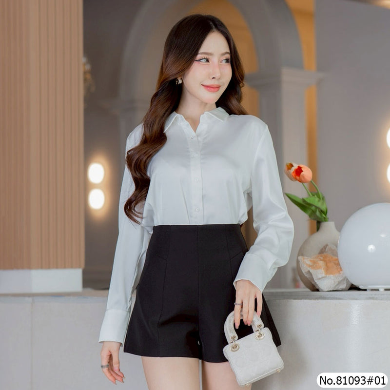 Vertier : No.81093 เสื้อแขนยาวสีพื้น | Solid Long Sleeve Blouse