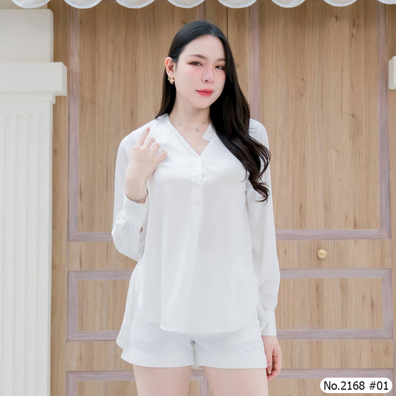 Maristar : No.2168 เสื้อแขนยาวสีพื้น | Solid Long Sleeve Blouse