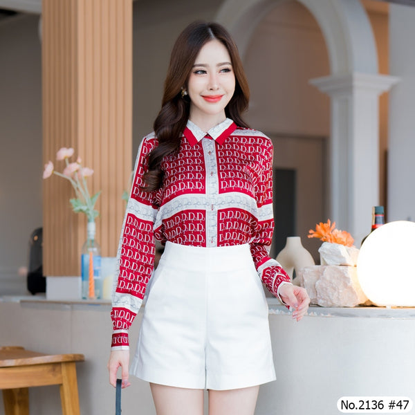 Maristar : No.2136 เสื้อแขนยาวพิมพ์ลาย | Printed Long Sleeve Blouse