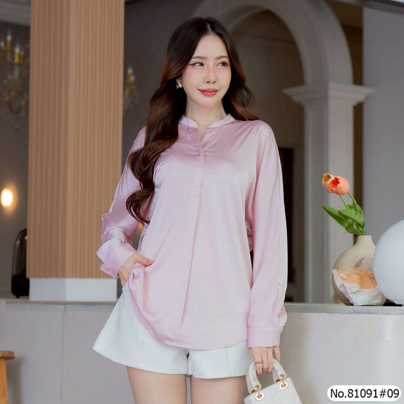 Vertier : No.81091 เสื้อแขนยาวสีพื้น | Solid Long Sleeve Blouse