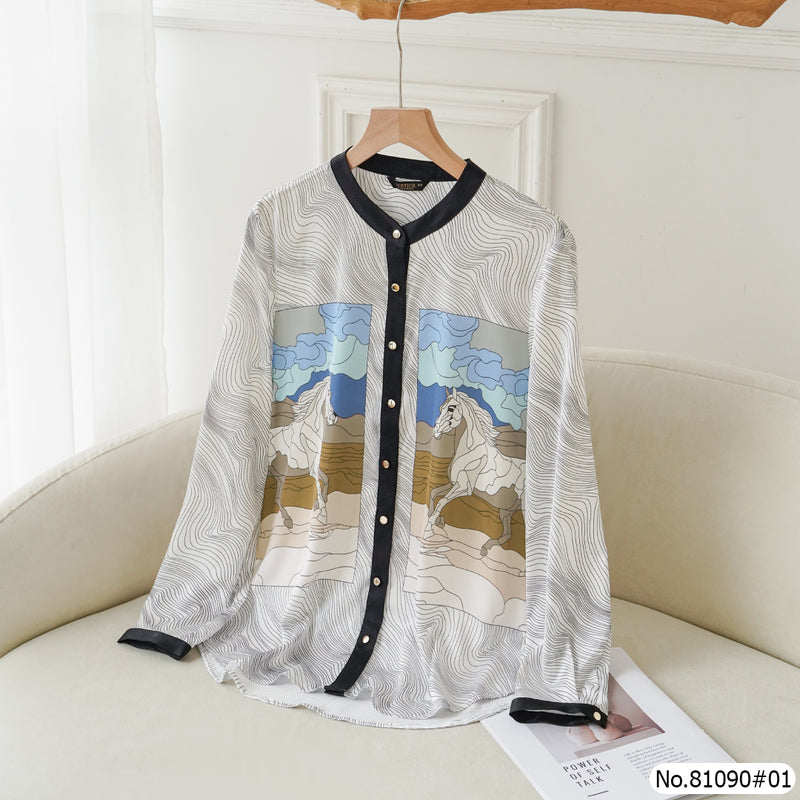 Vertier : No.81090 เสื้อแขนยาวพิมพ์ลาย | Printed Long Sleeve Blouse