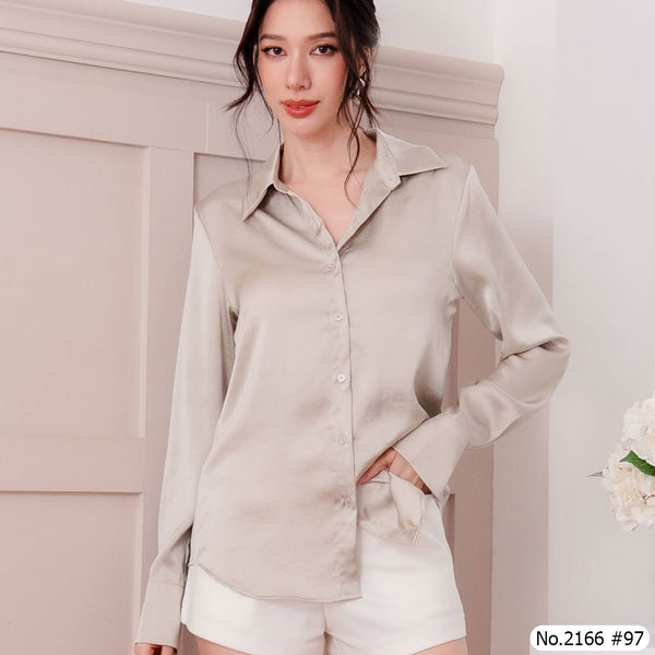 Maristar : No.2166 เสื้อแขนยาวสีพื้น | Solid Long Sleeve Blouse
