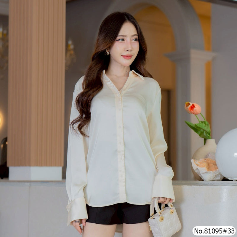 Vertier : No.81095 เสื้อแขนยาวสีพื้น | Solid Long Sleeve Blouse
