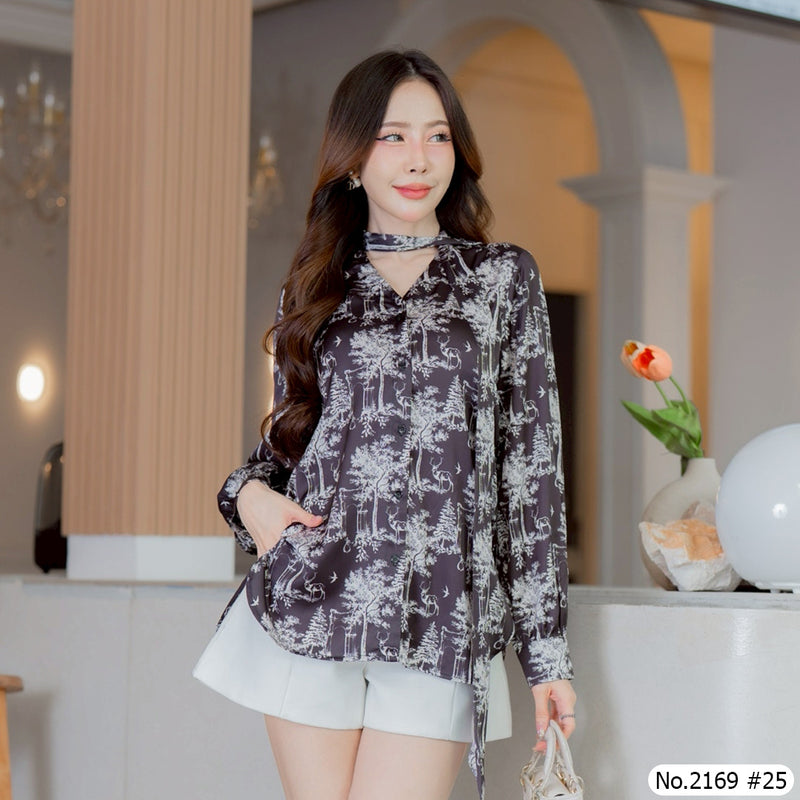 Maristar : No.2169 เสื้อแขนยาวพิมพ์ลาย | Printed Long Sleeve Blouse