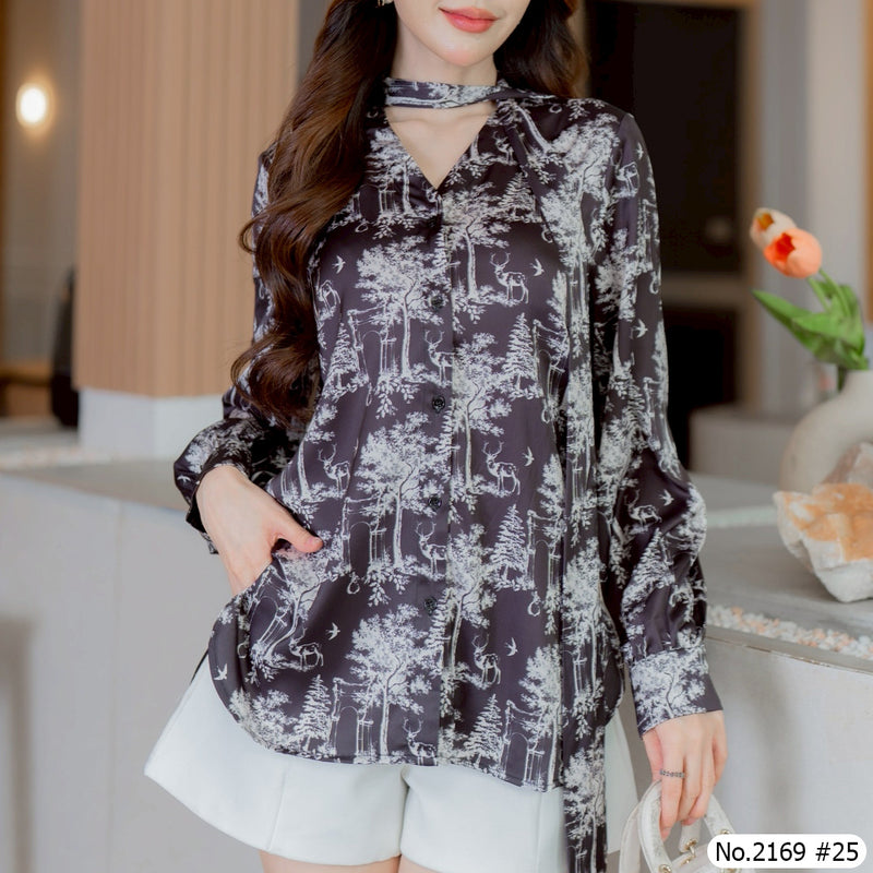 Maristar : No.2169 เสื้อแขนยาวพิมพ์ลาย | Printed Long Sleeve Blouse