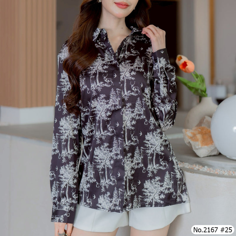 Maristar : No.2167 เสื้อแขนยาวพิมพ์ลาย | Printed Long Sleeve Blouse