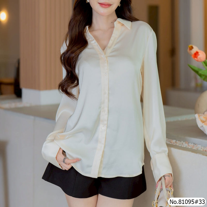 Vertier : No.81095 เสื้อแขนยาวสีพื้น | Solid Long Sleeve Blouse