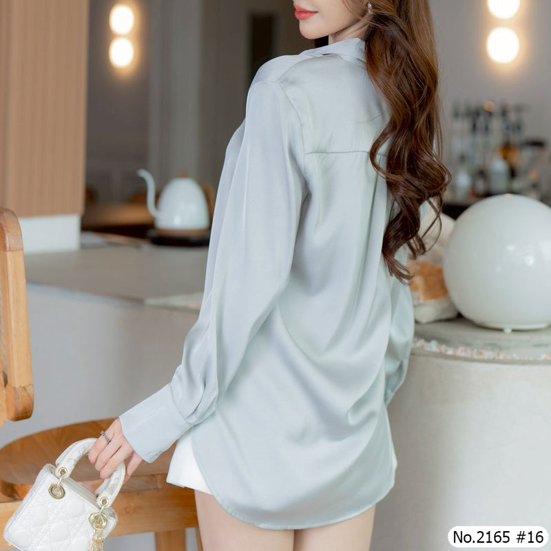 Maristar : No.2165 เสื้อแขนยาวสีพื้น | Solid Long Sleeve Blouse