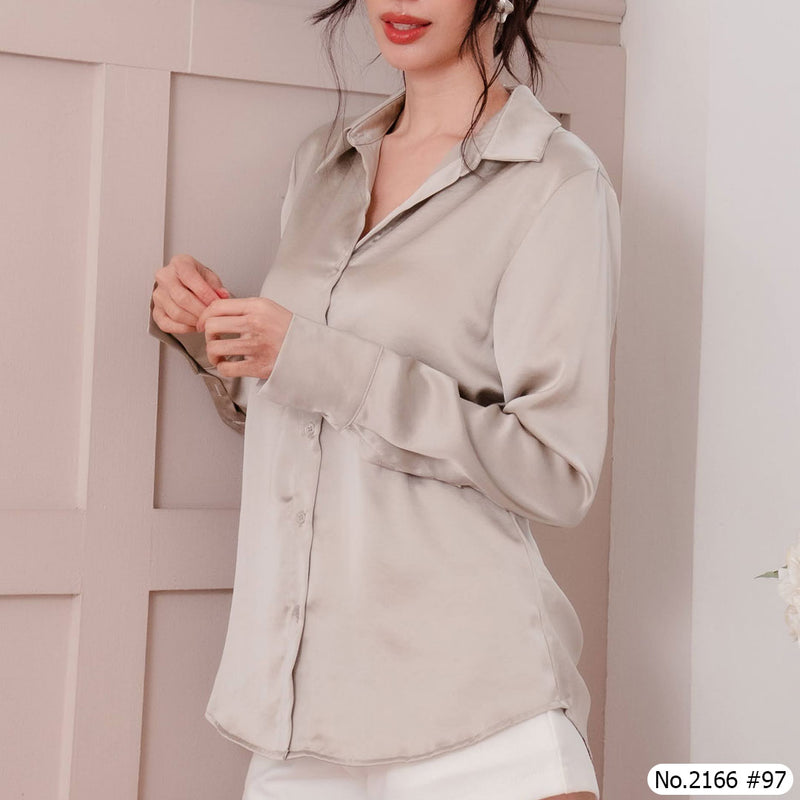 Maristar : No.2166 เสื้อแขนยาวสีพื้น | Solid Long Sleeve Blouse