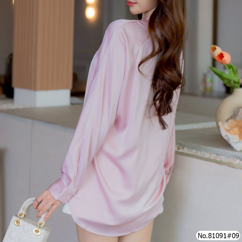 Vertier : No.81091 เสื้อแขนยาวสีพื้น | Solid Long Sleeve Blouse
