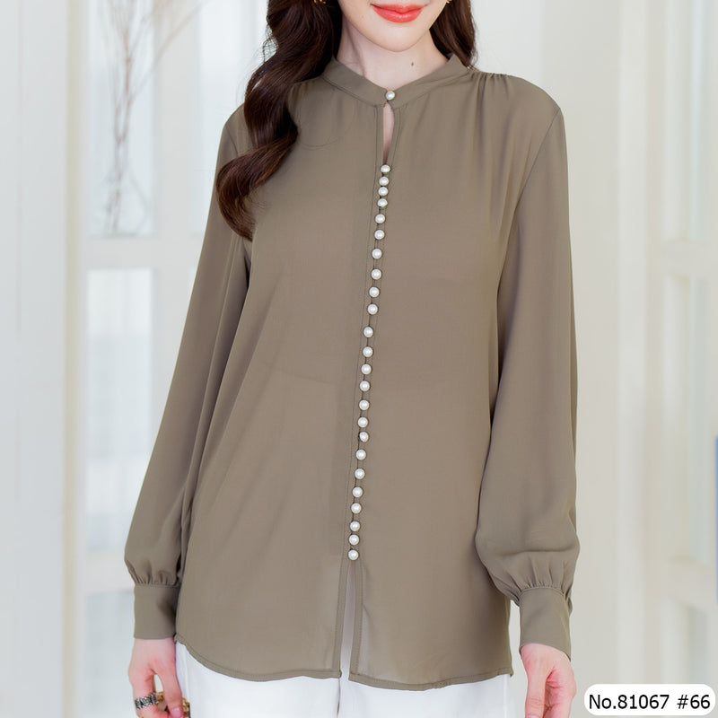 Vertier : No.81067 เสื้อแขนยาวสีพื้น | Solid Long Sleeve Blouse